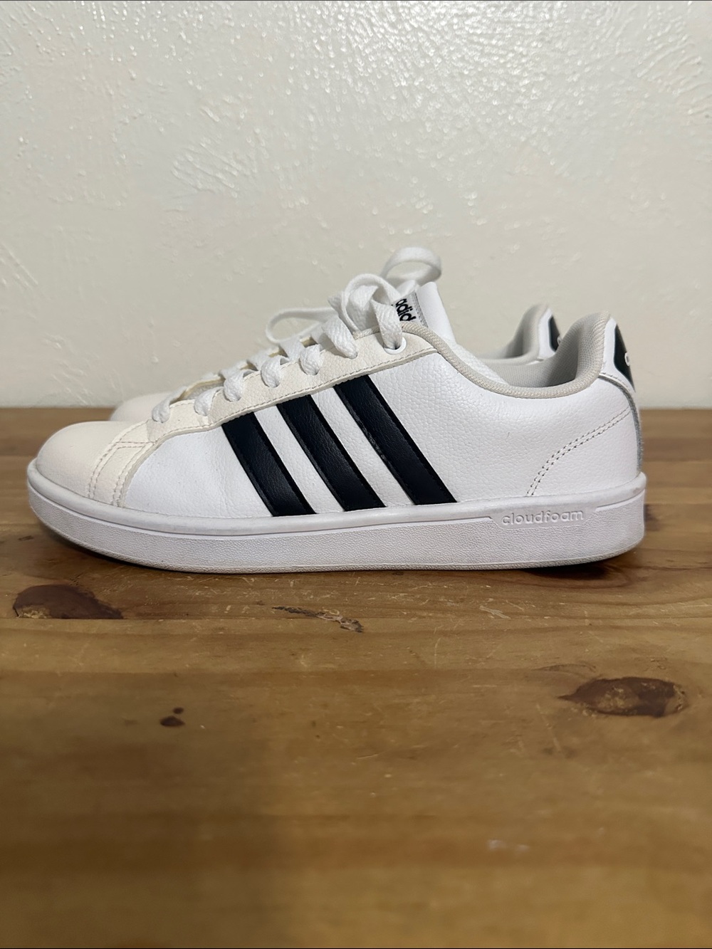 adidas White Sneakers with Black Three Stripes